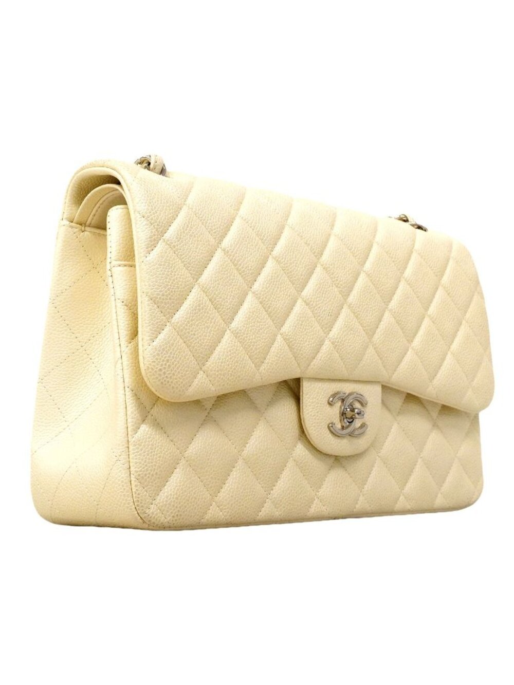 Chanel Shoulder Bag Maxi Quilted Caviar Leather Ivory Silver - Picture 2 of 10